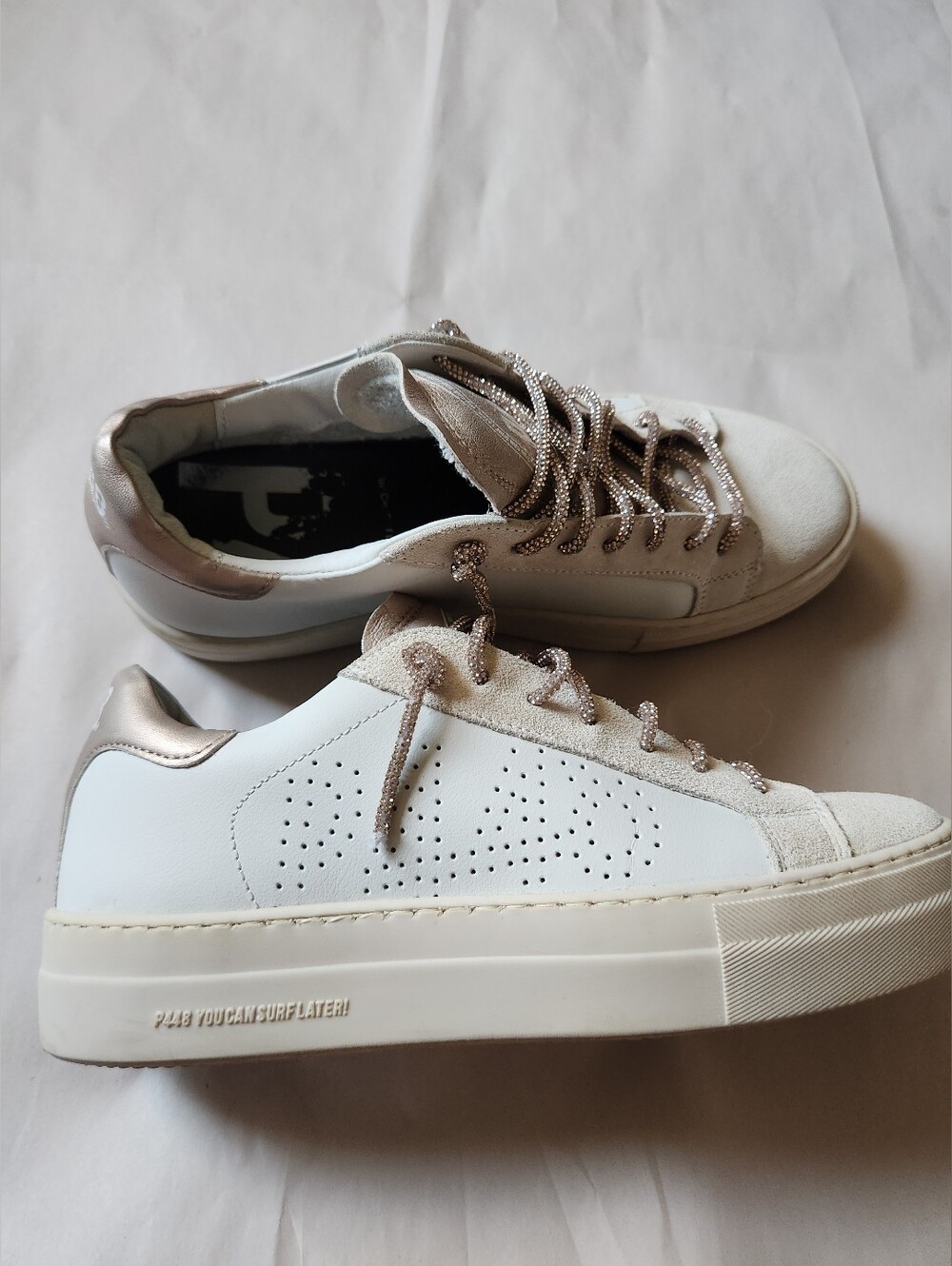 P448 Sneaker Womens Size 6.5 Thea Low Top Leather  Shoes Champagne Gold